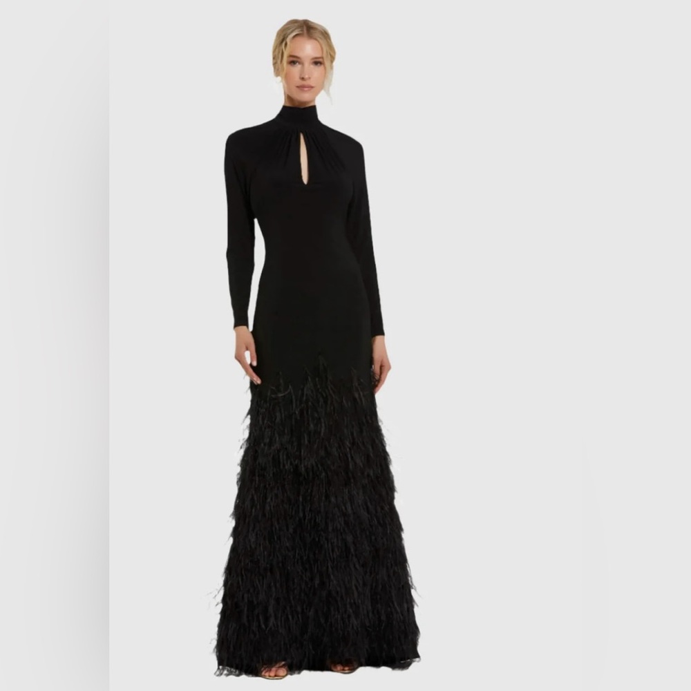 Mac Duggal Black Feathered Gown